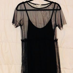 Mesh dress with attached slip
